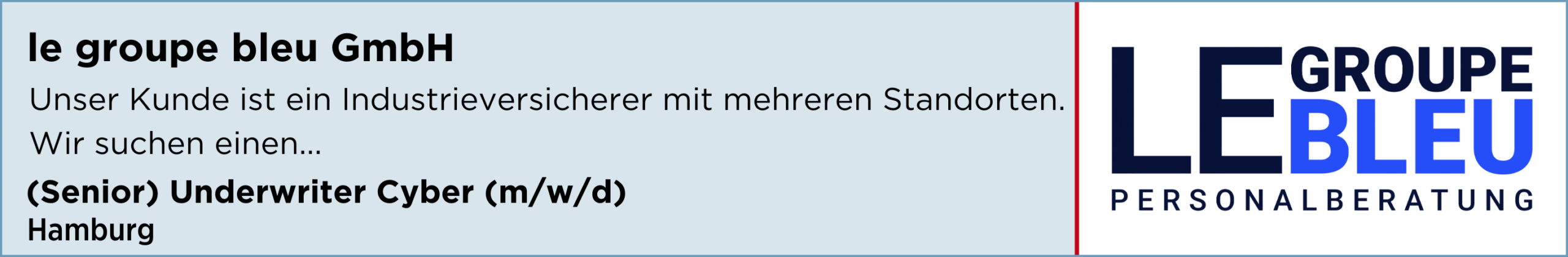 le groupe bleu GmbH, senior underwriter cyber, hamburg, stellenanzeige